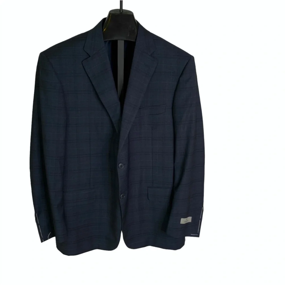 Canali Windowpane Plaid Navy Blazer Stretch Wool Size 46 R NWT_14